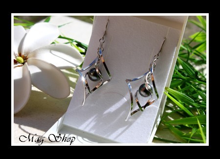 Silver Sea Collection Boucles D`Oreilles Vahitahi Argent Rhodié 925 Perles Rondes de Tahiti MAG.SHOP