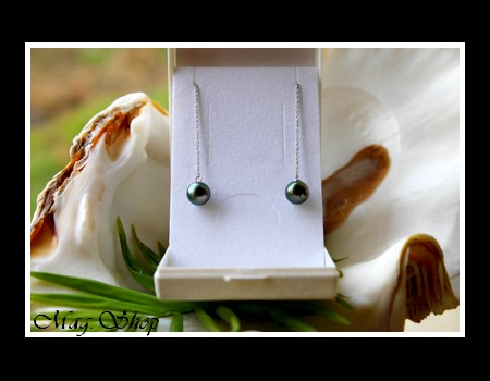 Silver Sea Collection -Boucles d`Oreilles Hiva OA` Argent Rhodié 925 2 Perles Rondes de Tahiti MAG.SHOP