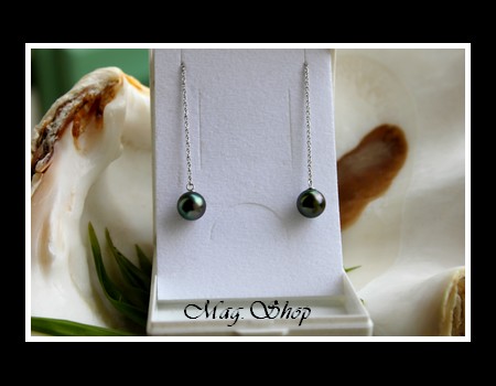 Silver Sea Collection -Boucles d`Oreilles Hiva OA` Argent Rhodié 925 2 Perles Rondes de Tahiti MAG.SHOP