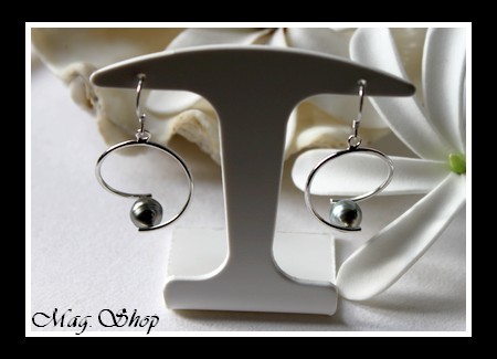 Silver Sea Collection  Boucles d`Oreilles Huahine  Argent Rhodié 925 (2.31g)  2 Perles de Tahiti MAG.SHOP