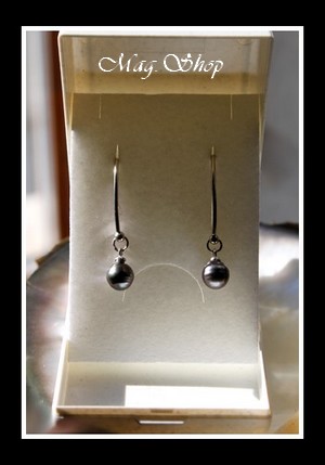 Silver Sea Collection - Boucles d`Oreilles PUOHINE Argent Rhodié 925 2 Perles Cerclées de Tahiti MAG.SHOP TAHITI