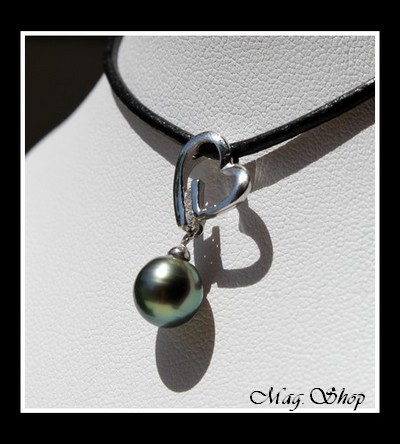 Silver Sea Collection Collier Coeur Tenarunga 3 Zircons  Perle Baroque MAG.SHOP