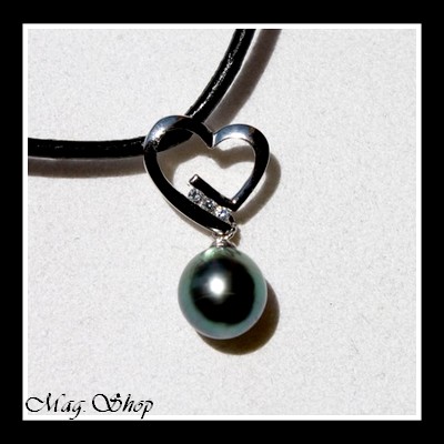 Silver Sea Collection Collier Coeur Tenarunga 3 Zircons  Perle Baroque MAG.SHOP