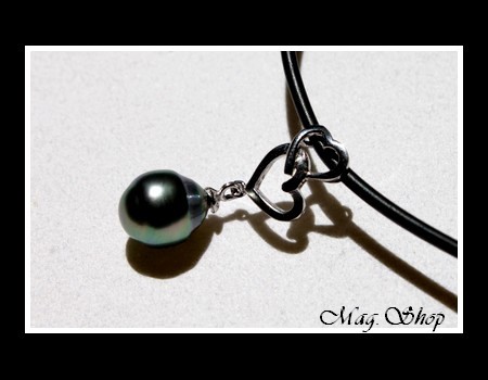 Silver Sea Collection   Collier Coeurs Argent Rhodié 925  Perle Cerclée de TAHITI MAG.SHOP