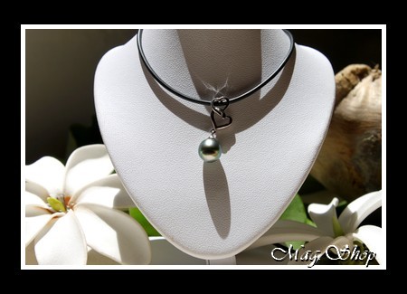 Silver Sea Collection   Collier Coeurs Argent Rhodié 925  Perle Cerclée de TAHITI MAG.SHOP