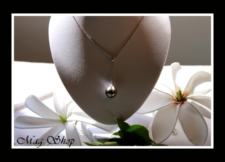 Silver Sea Collection  Collier Hiva Oa` Argent Rhodié 925  Perle Goutte Cerclée de Tahiti MAG.SHOP