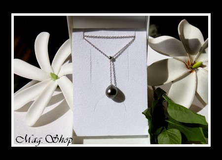 Silver Sea Collection  Collier Hiva Oa` Argent Rhodié 925  Perle Goutte Cerclée de Tahiti MAG.SHOP