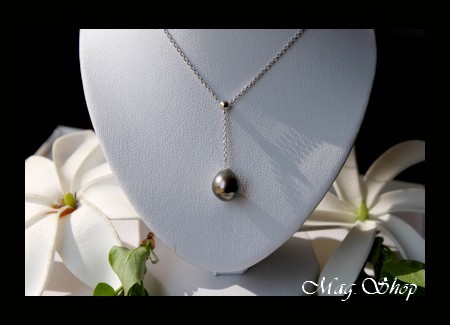 Silver Sea Collection  Collier Hiva Oa` Argent Rhodié 925  Perle Goutte Cerclée de Tahiti MAG.SHOP