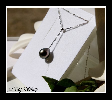 Silver Sea Collection  Collier Hiva Oa` Argent Rhodié 925  Perle Goutte Cerclée de Tahiti MAG.SHOP