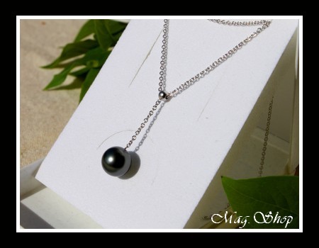 Silver Sea Collection  Collier Hiva Oa` Argent Rhodié 925  Perle Ronde de Tahiti MAG.SHOP