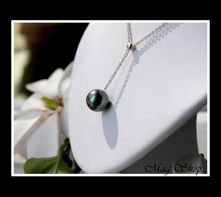 Silver Sea Collection  Collier Hiva Oa` Argent Rhodié 925  Perle Ronde de Tahiti MAG.SHOP