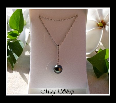 Silver Sea Collection  Collier Hiva Oa` Argent Rhodié 925  Perle Ronde de Tahiti MAG.SHOP