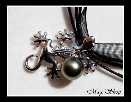 Silver Sea Collection Collier Margouillat Marquisien Argent Rhodié 925 Perle Ronde de Tahiti MAG.SHOP