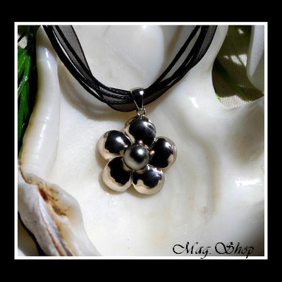 Silver Sea Collection- Collier Miti Hibiscus Argent 925 Perle de Tahiti MAG.SHOP