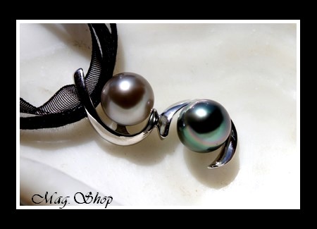 Silver Sea Collection  Collier Miti Toi & Moi Tubuai  2 Perles Baroques de Tahiti MAG.SHOP