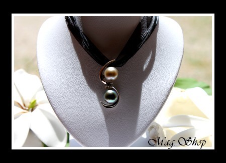 Silver Sea Collection  Collier Miti Toi & Moi Tubuai  2 Perles Baroques de Tahiti MAG.SHOP