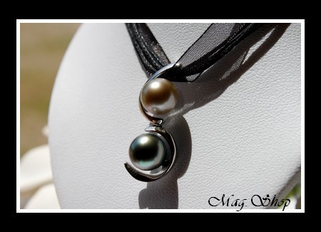 Silver Sea Collection  Collier Miti Toi & Moi Tubuai  2 Perles Baroques de Tahiti MAG.SHOP
