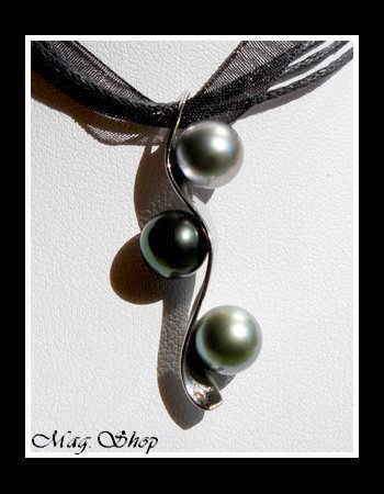 Silver Sea Collection  Collier des Australes Trio  Argent Rhodié 925  3 Perles Rondes de Tahiti MAG.SHOP