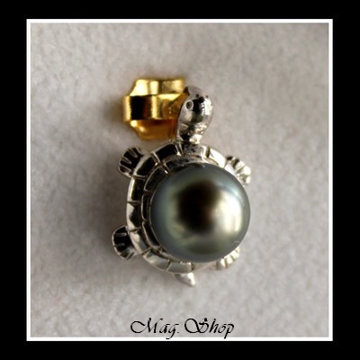 Silver Sea Collection  Pendentif Tortue Argent Rhodié 925   Perle Baroque de Tahiti MAG.SHOP