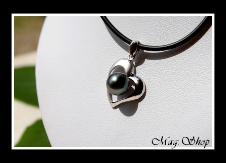 Silver sea Collection  Collier Coeur des Atolls Semi-Mat Argent Rhodié 925 & Perle Baroque de Tahiti MAG.SHOP
