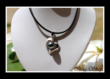 Silver sea Collection  Collier Coeur des Atolls Semi-Mat Argent Rhodié 925 & Perle Baroque de Tahiti MAG.SHOP