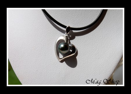 Silver sea Collection  Collier Coeur des Atolls Semi-Mat Argent Rhodié 925 & Perle Baroque de Tahiti MAG.SHOP