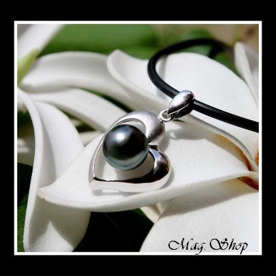 Silver sea Collection  Collier Coeur des Atolls Semi-Mat Argent Rhodié 925 & Perle Baroque de Tahiti MAG.SHOP