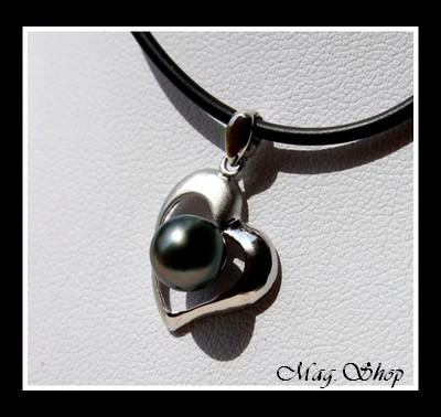 Silver sea Collection  Collier Coeur des Atolls Semi-Mat Argent Rhodié 925 & Perle Baroque de Tahiti MAG.SHOP