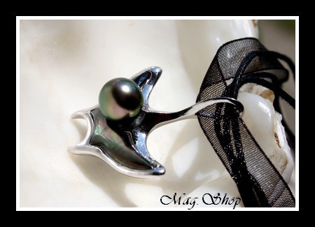 Silver sea Collection  Collier Miti Raie Argent Rhodié 925  Nacre de Tahiti & Perle Baroque de Tahiti MAG.SHOP