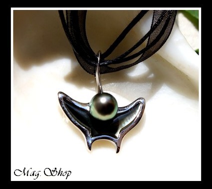 Silver sea Collection  Collier Miti Raie Argent Rhodié 925  Nacre de Tahiti & Perle Baroque de Tahiti MAG.SHOP