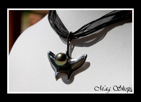 Silver sea Collection  Collier Miti Raie Argent Rhodié 925  Nacre de Tahiti & Perle Baroque de Tahiti MAG.SHOP
