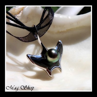 Silver sea Collection  Collier Miti Raie Argent Rhodié 925  Nacre de Tahiti & Perle Baroque de Tahiti MAG.SHOP