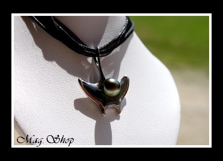 Silver sea Collection  Collier Miti Raie Argent Rhodié 925  Nacre de Tahiti & Perle Baroque de Tahiti MAG.SHOP