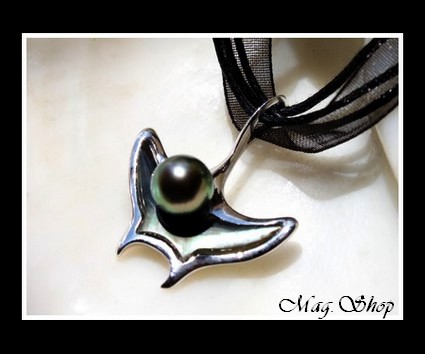 Silver sea Collection  Collier Miti Raie Argent Rhodié 925  Nacre de Tahiti & Perle Baroque de Tahiti MAG.SHOP