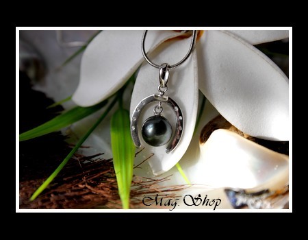 Silver sea Collection - Pendentif Fer à Cheval Argent Rhodié 925 Perle Ronde de Tahiti MAG.SHOP