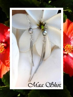 KEISHIS Collection / Boucles D'Oreilles Snake Pendants Chaîne Maille Serpent Argent Rhodié 925/1000 (2.30G) / 2 Keishis de Tahiti env. 7mm /A Formes Baroques/Ovales (photos non contractuelles)
