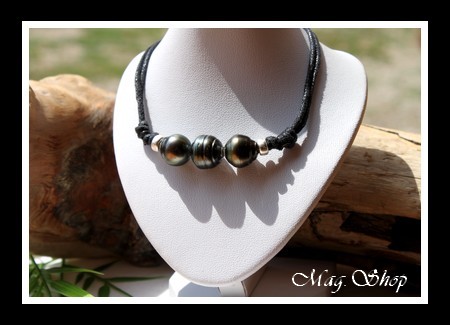 Surfeur Bora-Bora Collier  3 Perles Cerclées-Baroques de Tahiti MAG.SHOP