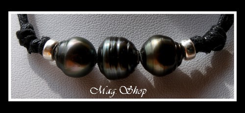 Surfeur Bora-Bora Collier  3 Perles Cerclées-Baroques de Tahiti MAG.SHOP