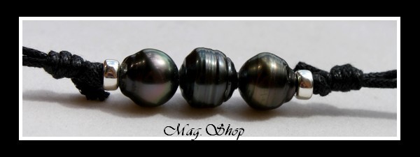 Surfeur Bora-Bora Collier  3 Perles Cerclées-Baroques de Tahiti MAG.SHOP