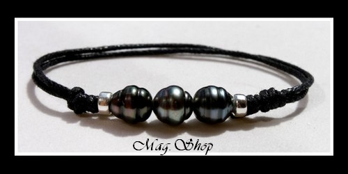 Surfeur Bracelet 3 Perles Cerclées  de Tahiti MAG.SHOP