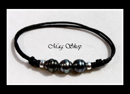 Surfeur Bracelet 3 Perles Cerclées  de Tahiti MAG.SHOP