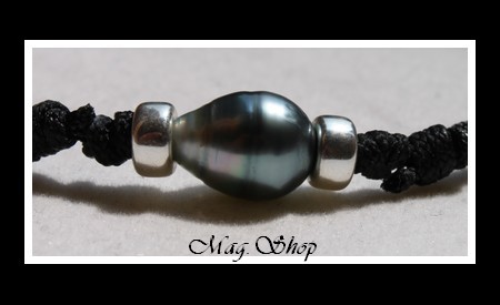 Surfeur Bracelet Perle Cerclée de Tahiti Reflets Gris Bleus Clairs MAG.SHOP TAHITI