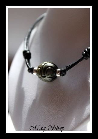 Surfeur Collier Bora-Bora Perle Baroque de Tahiti Tiki Marquisien Reflets Gris MAG.SHOP