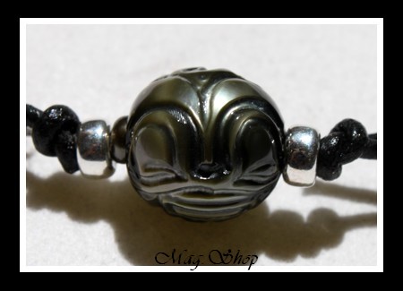 Surfeur Collier Bora-Bora Perle Baroque de Tahiti Tiki Marquisien Reflets Gris MAG.SHOP