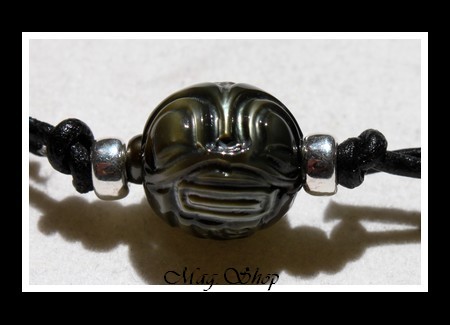 Surfeur Collier Bora-Bora Perle Baroque de Tahiti Tiki Marquisien Reflets Gris MAG.SHOP