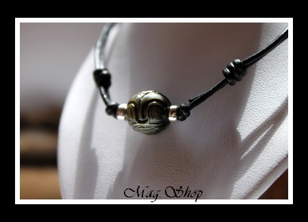 Surfeur Collier Bora-Bora Perle Baroque de Tahiti Tiki Marquisien Reflets Gris MAG.SHOP