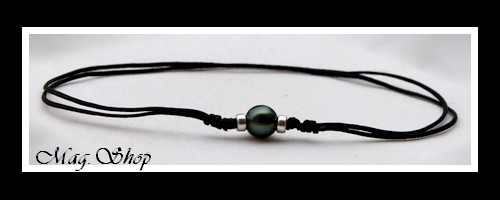 Surfeur Collier Perle Ronde de Tahiti Reflets Verts Foncés MAG.SHOP