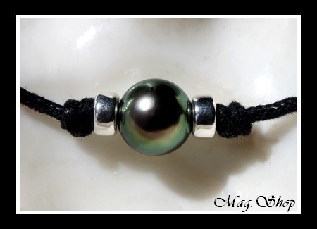 Surfeur Collier Perle Ronde de Tahiti Reflets Verts MAG.SHOP
