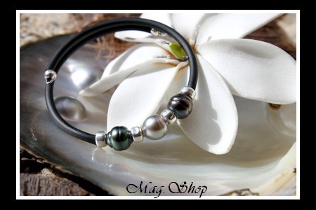 Tahiti Collection  Bracelet Manava 3 Perles Cerclées de Tahiti 7.80mm Intercalaires Argent 925 MAG.SHOP