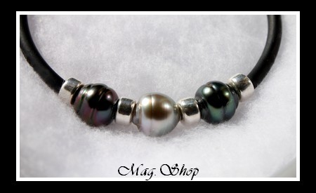 Tahiti Collection  Bracelet Manava 3 Perles Cerclées de Tahiti 7.80mm Intercalaires Argent 925 MAG.SHOP